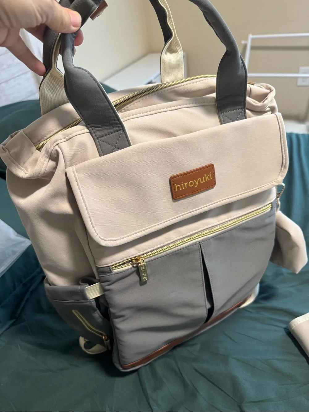 Two-Tone Gray & Cream Backpack Diaper Bag
